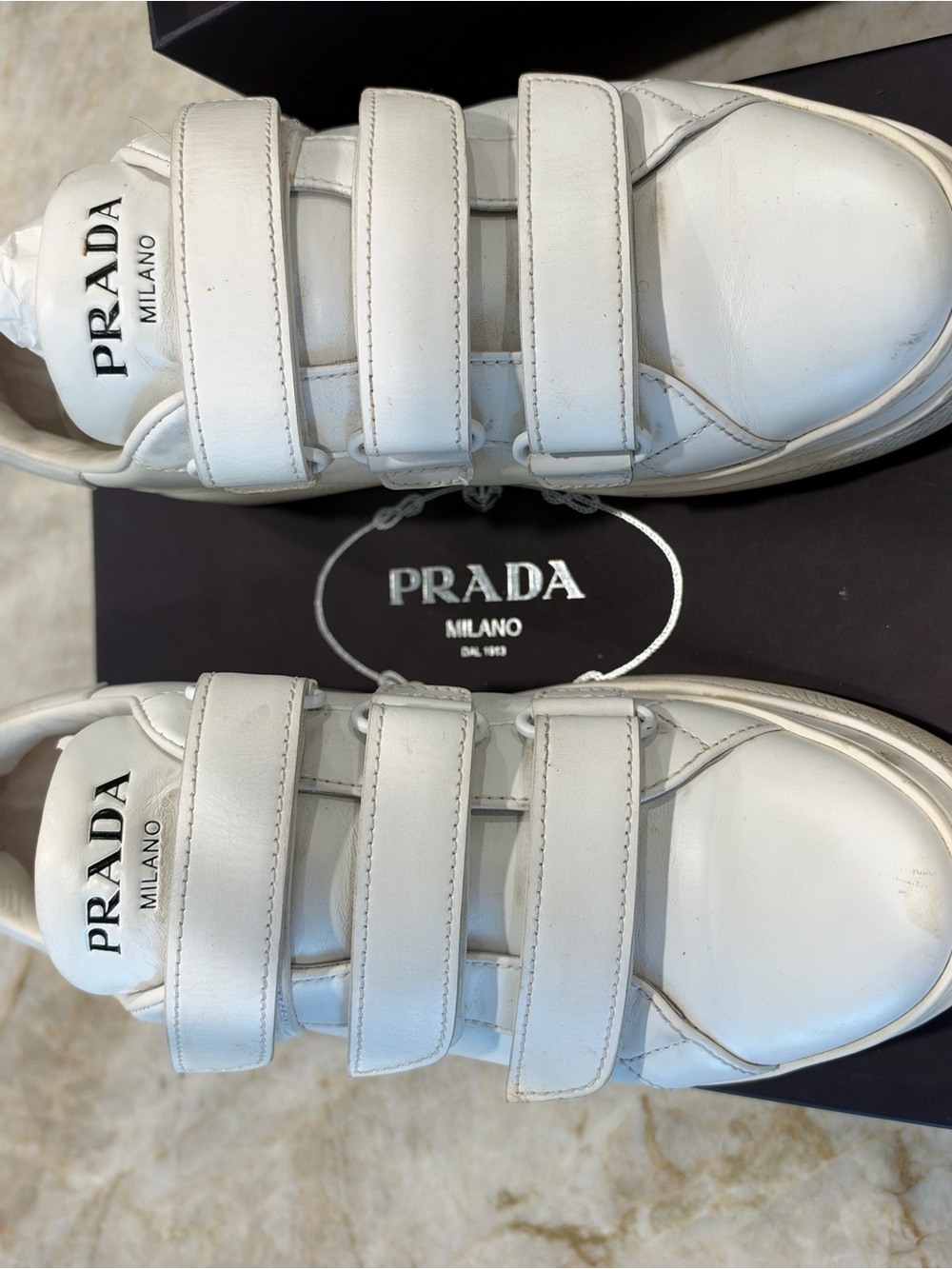 Prada White Leather Triple-Velcro Sneakers